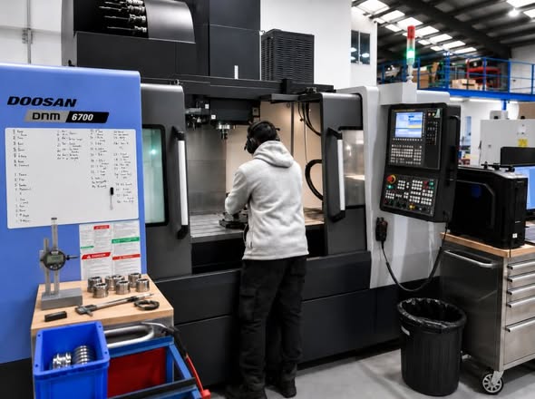 Sanpro engineer operating a Doosan DNM 6700 CNC machining centre